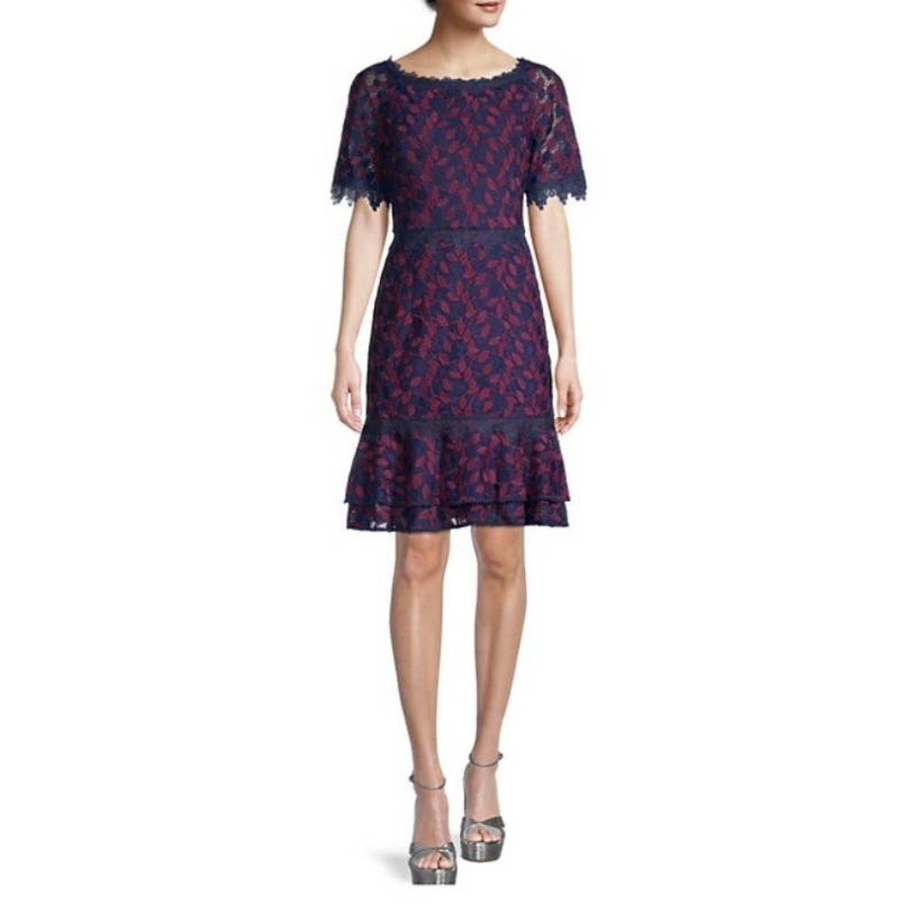 Shani- NWT- Two Toned Navy and Berry Lace Sheath Dress- Size 12- MSRP $384